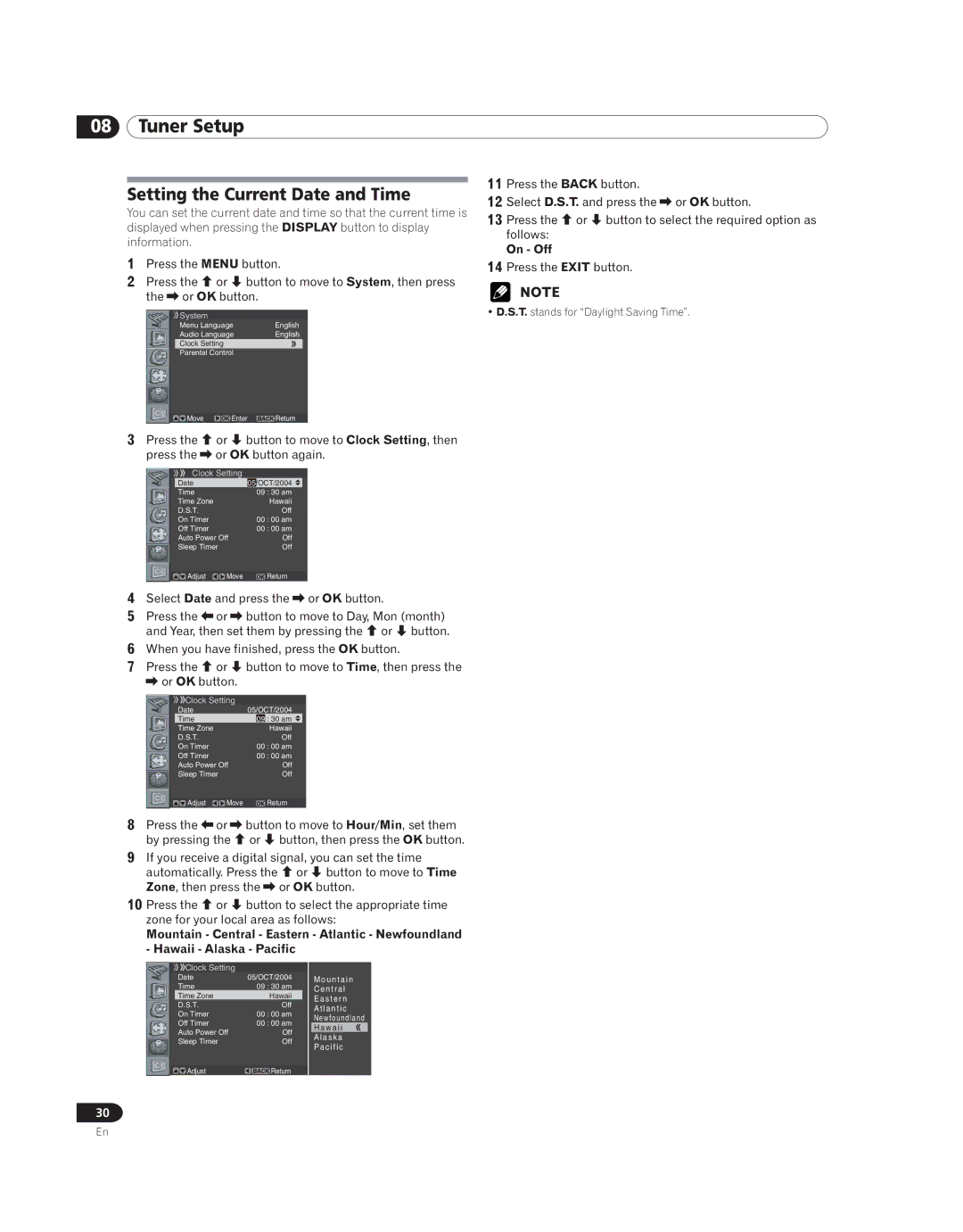 Pioneer PDP 42A3HD, PDP-4214HD manual Setting the Current Date and Time, On Off 