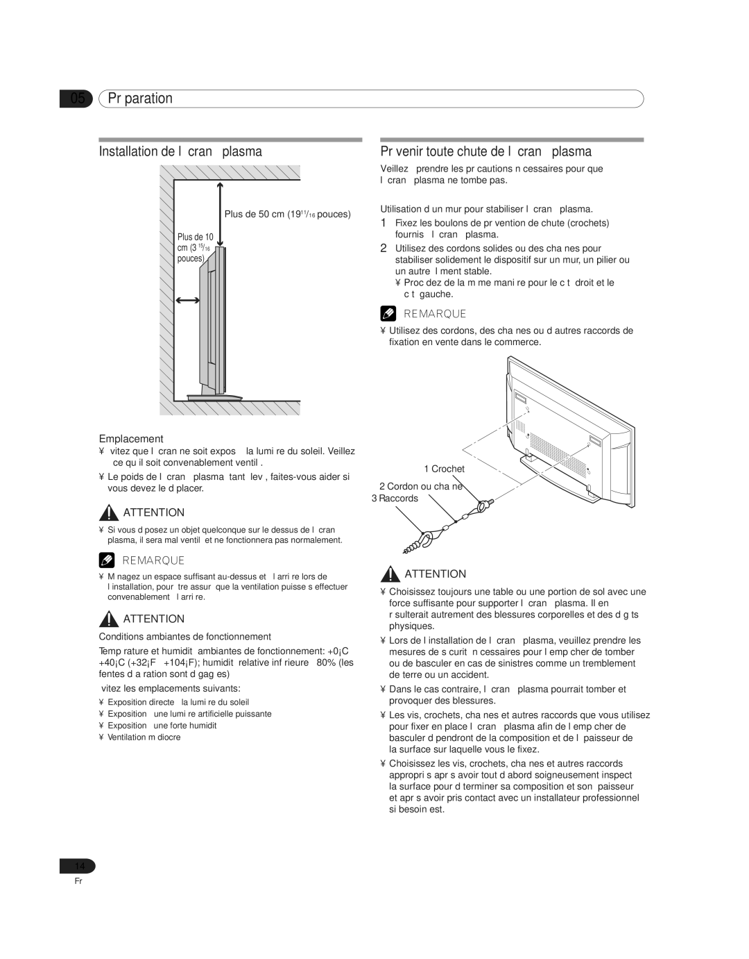 Pioneer PDP 42A3HD, PDP-4214HD manual 05 Préparation, Emplacement 