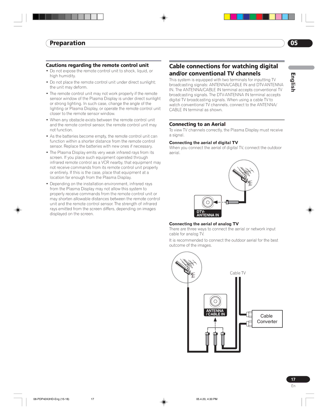 Pioneer PDP-42A3HD manual Connecting to an Aerial, Connecting the aerial of digital TV, Connecting the aerial of analog TV 