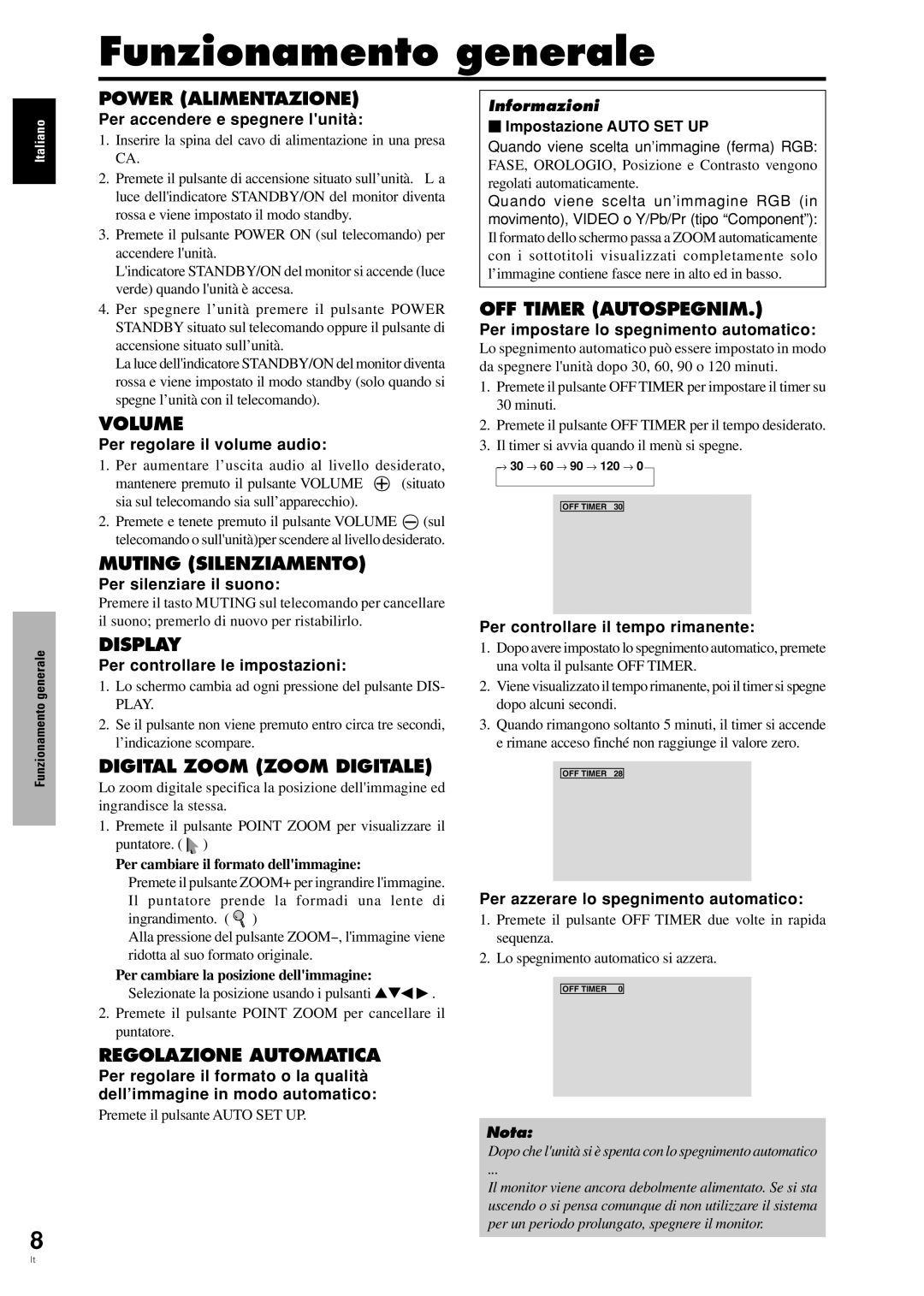 Pioneer PDP-42MVE1 manual Funzionamento generale 