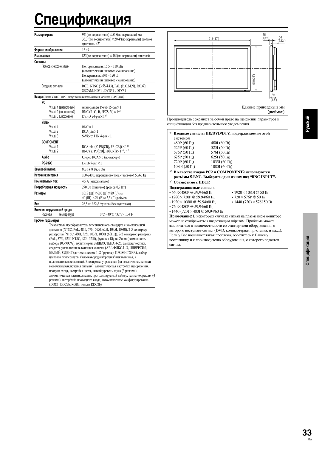 Pioneer PDP-42MVE1 manual Component 