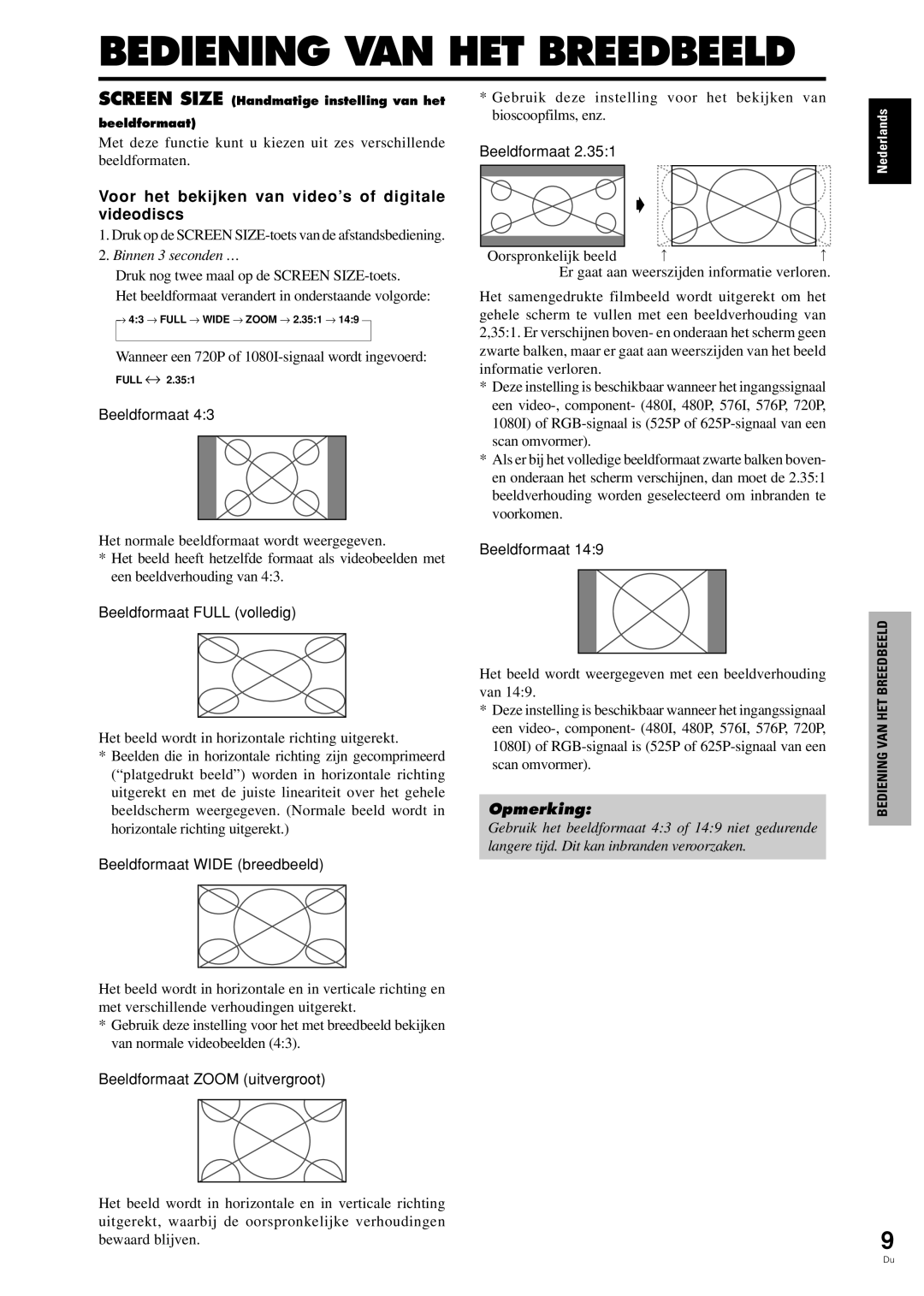 Pioneer PDP-42MVE1 manual Voor het bekijken van video’s of digitale videodiscs, Beeldformaat Full volledig 