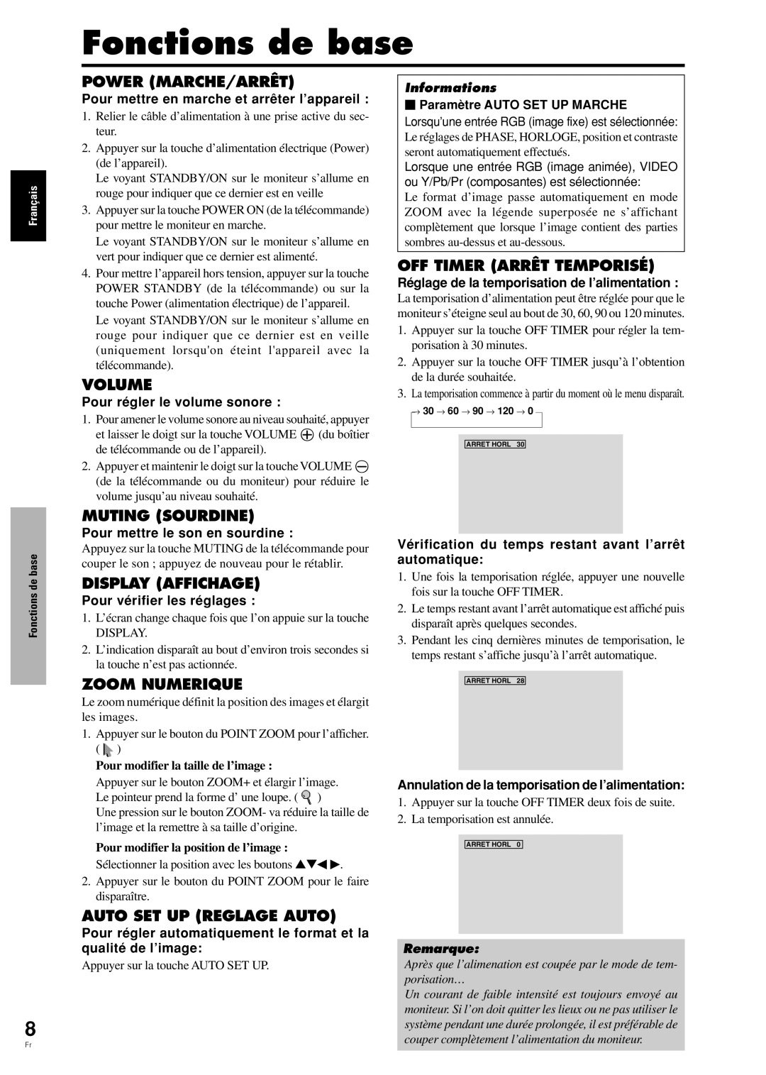 Pioneer PDP-42MVE1 manual Fonctions de base 