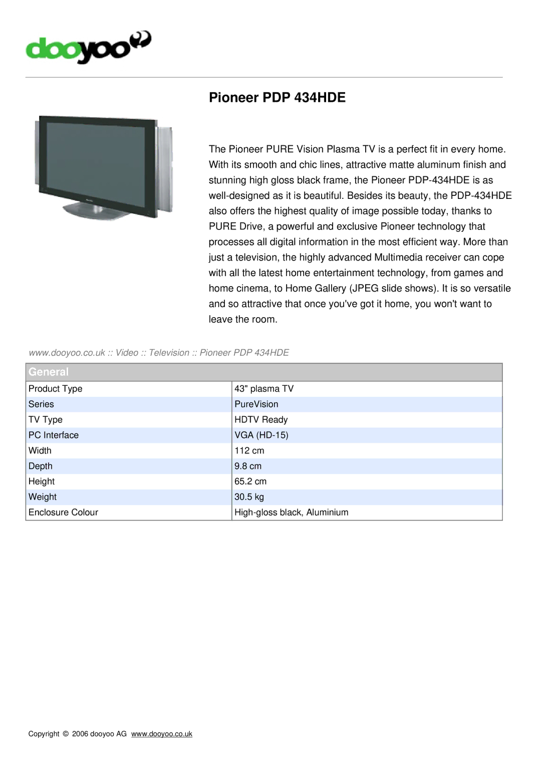 Pioneer manual Pioneer PDP 434HDE, General 