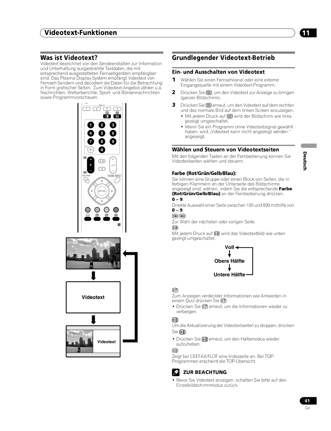 Pioneer PDP-436RXE manual Videotext-Funktionen, Was ist Videotext?, Grundlegender Videotext-Betrieb 