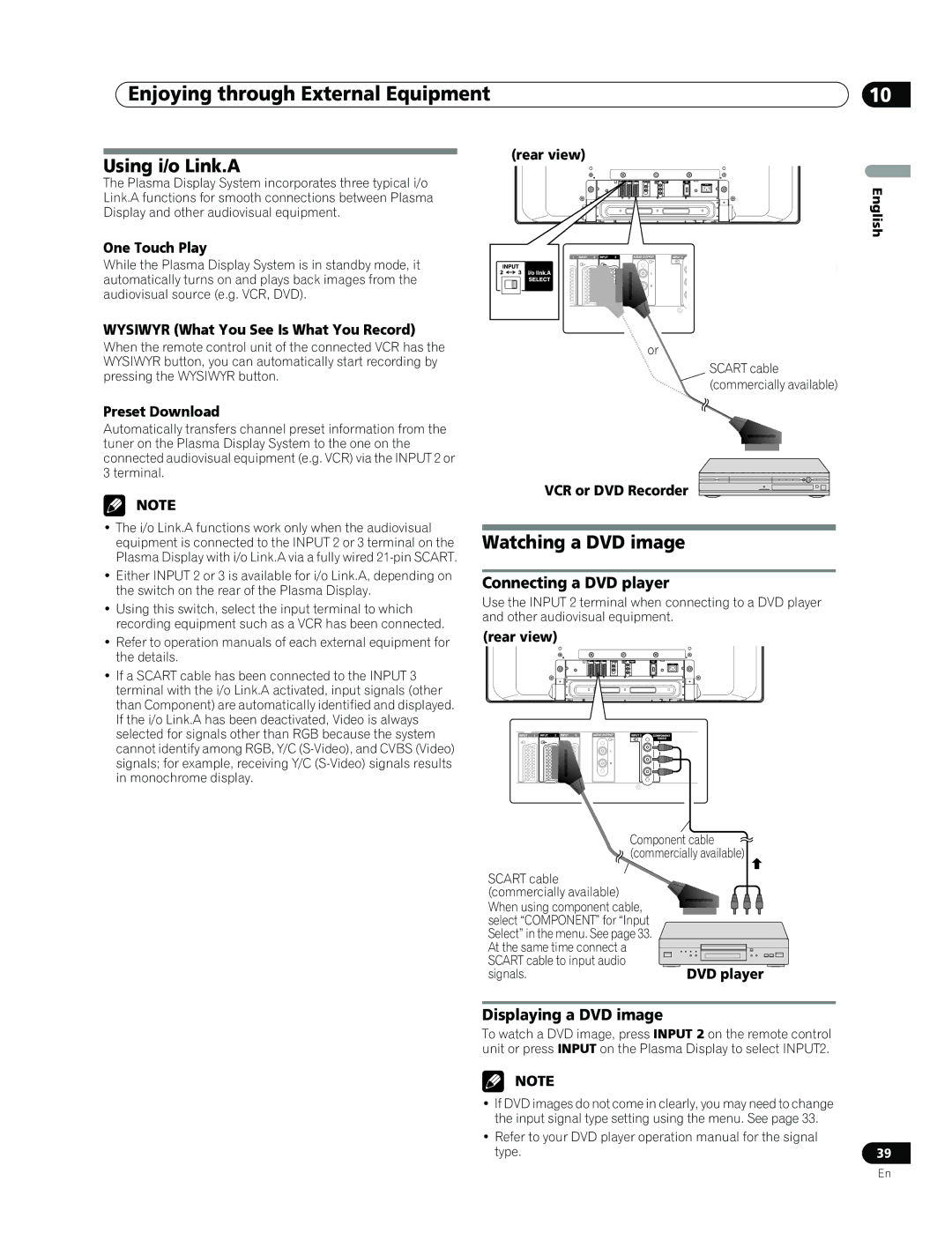 Pioneer PDP-436RXE manual Using i/o Link.A, Watching a DVD image, Connecting a DVD player, Displaying a DVD image 