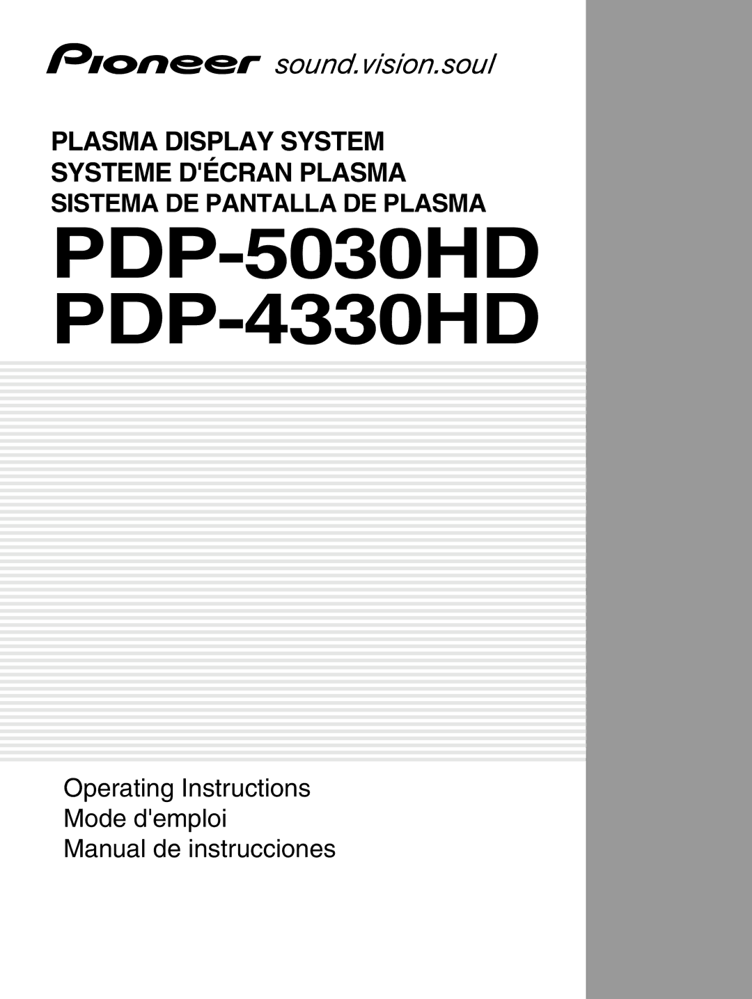 Pioneer manual PDP-5030HD PDP-4330HD 