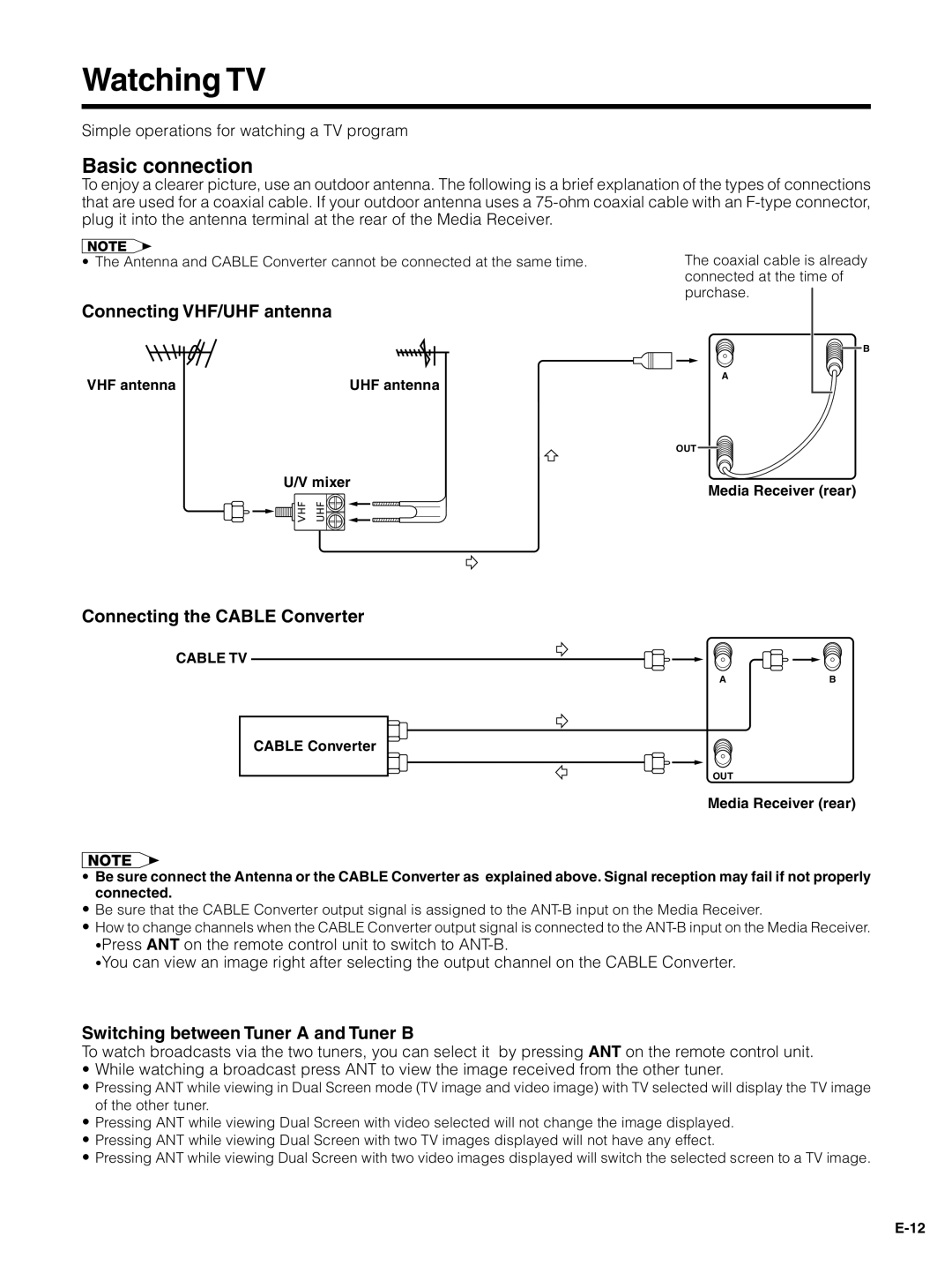 Pioneer PDP-4330HD, PDP-5030HD Watching TV, Basic connection, Connecting VHF/UHF antenna, Connecting the Cable Converter 