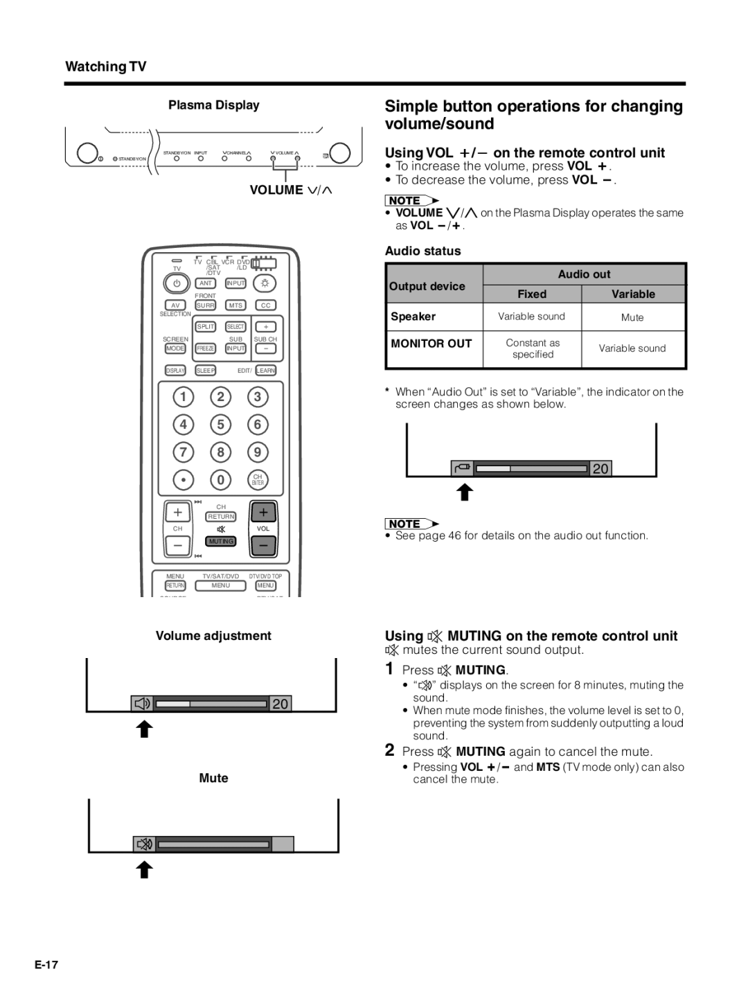 Pioneer PDP-5030HD, PDP-4330HD Simple button operations for changing volume/sound, Using VOL k/lon the remote control unit 