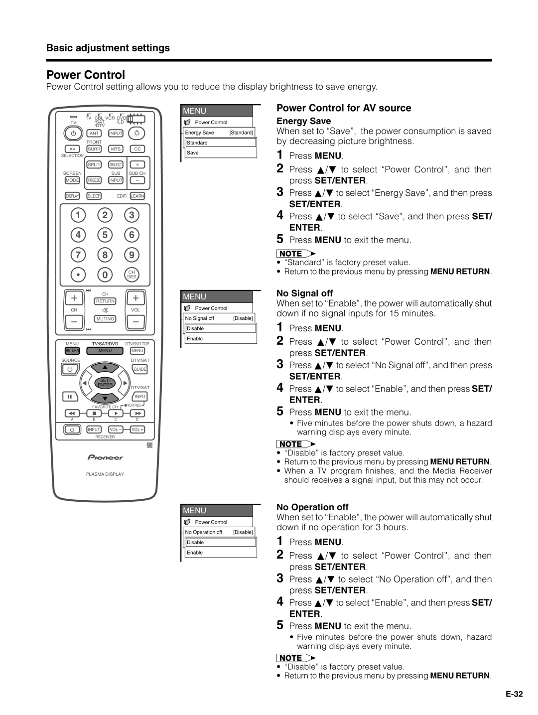 Pioneer PDP-4330HD, PDP-5030HD manual Power Control for AV source 