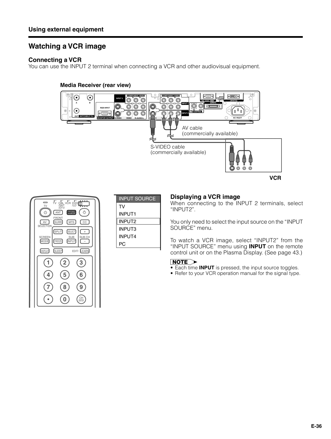 Pioneer PDP-4330HD, PDP-5030HD manual Watching a VCR image, Connecting a VCR, Displaying a VCR image 