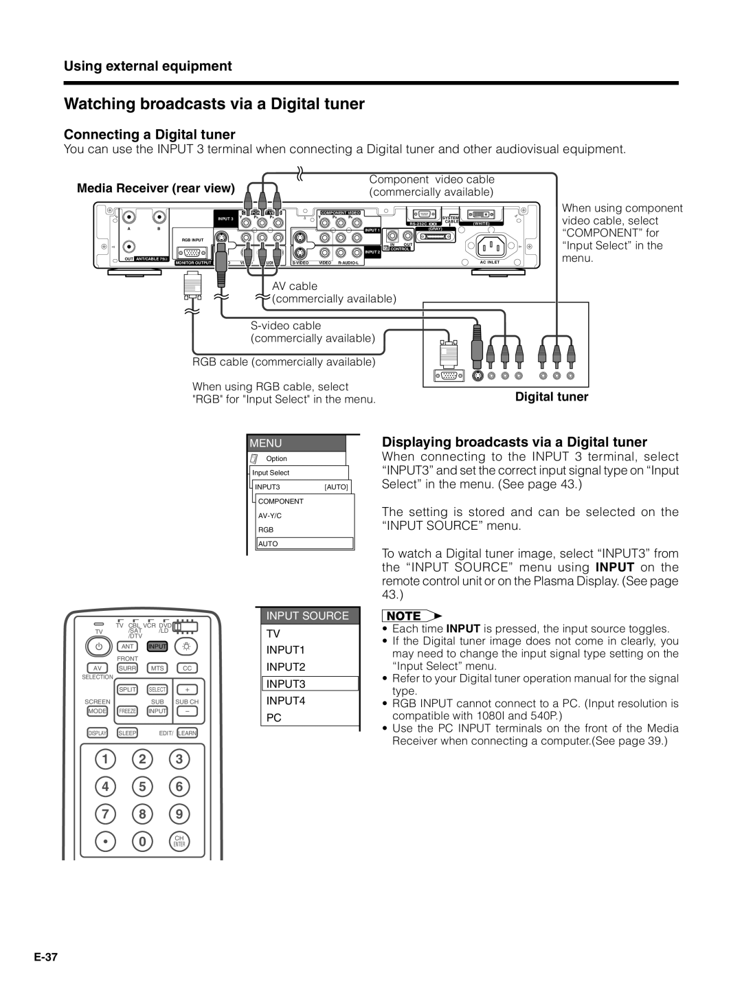 Pioneer PDP-5030HD, PDP-4330HD manual Watching broadcasts via a Digital tuner, Connecting a Digital tuner 