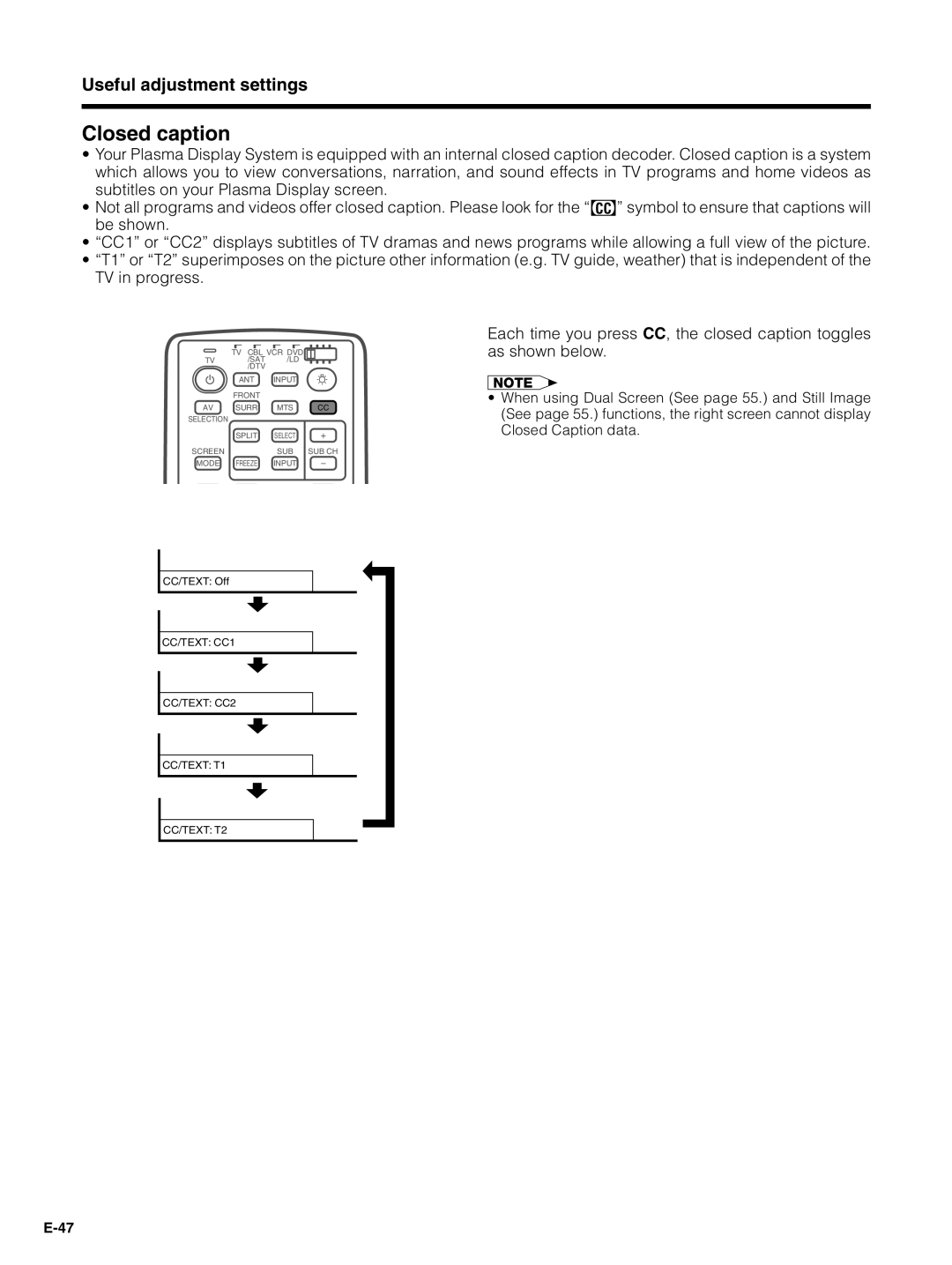 Pioneer PDP-5030HD, PDP-4330HD manual Closed caption 