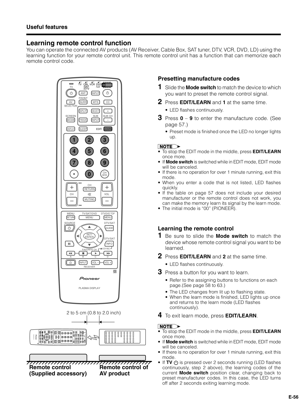 Pioneer PDP-4330HD, PDP-5030HD manual Learning remote control function 