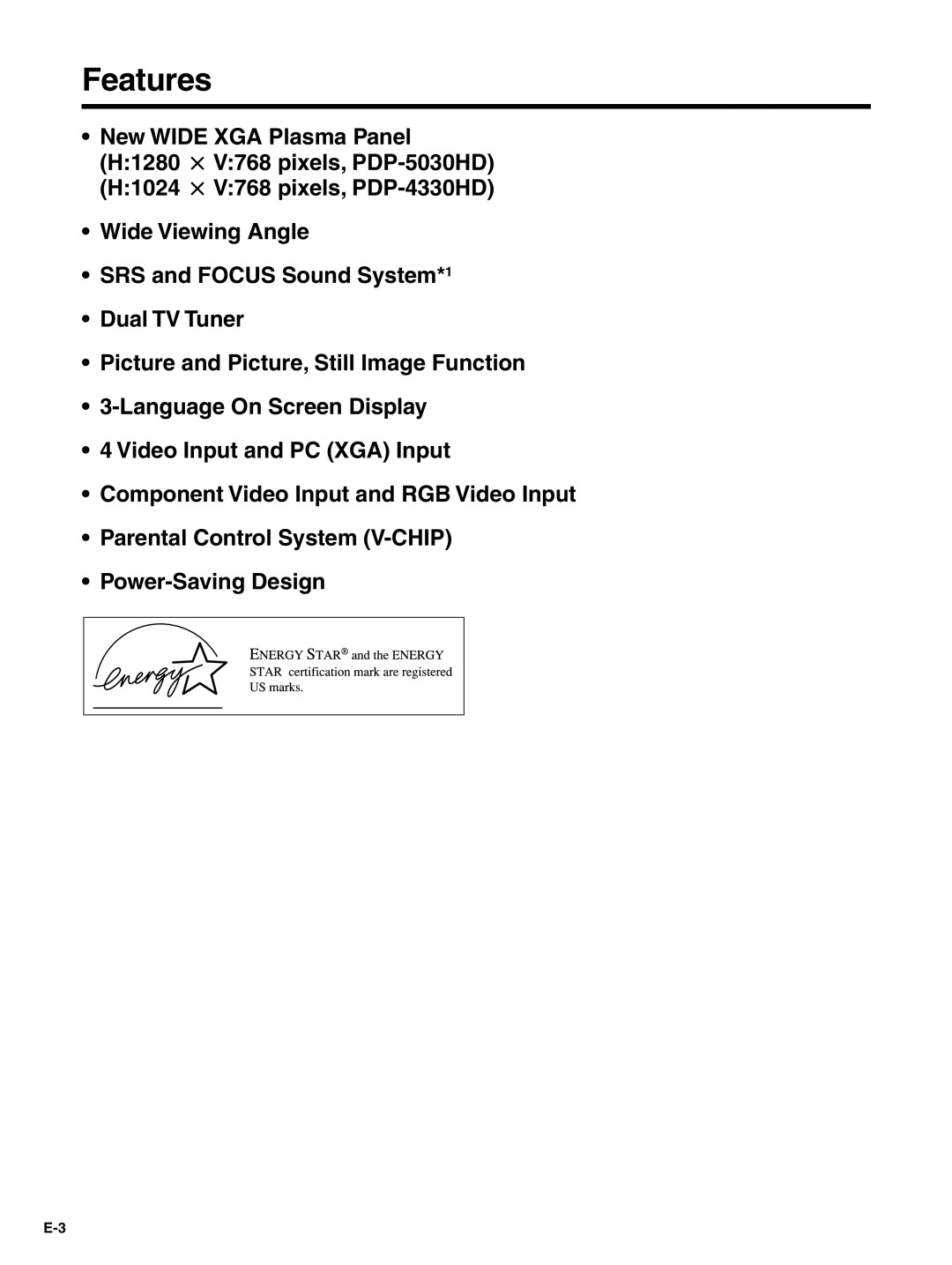 Pioneer PDP-5030HD, PDP-4330HD manual Features 