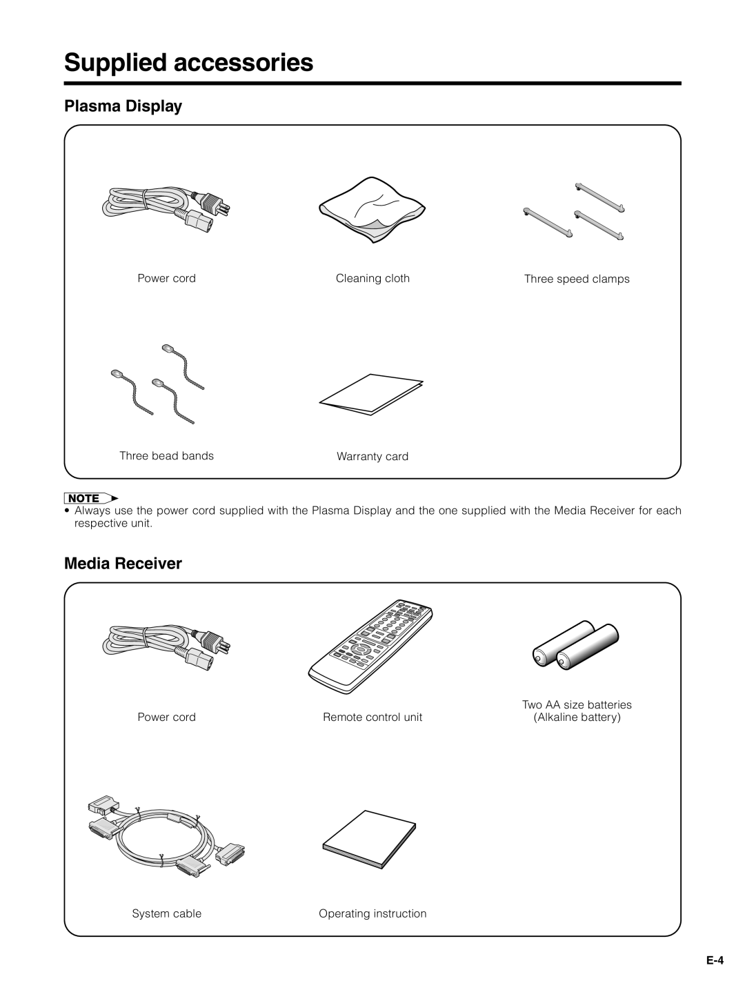 Pioneer PDP-4330HD, PDP-5030HD manual Supplied accessories, Plasma Display, Media Receiver 