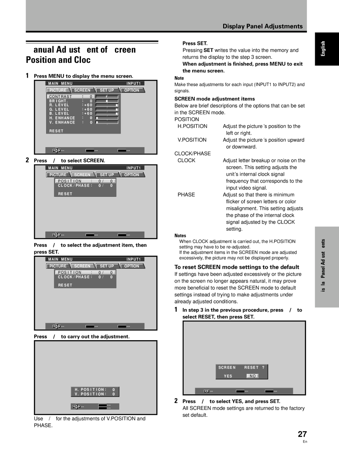 Pioneer PDP 433CMX, PDP 503CMX specifications To reset Screen mode settings to the default 