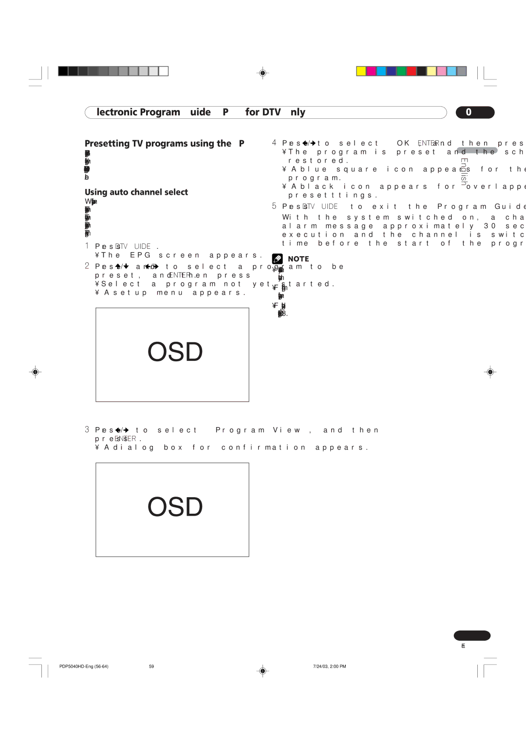 Pioneer PDP 4340HD, PDP 5040HD manual Presetting TV programs using the EPG, Using auto channel select 