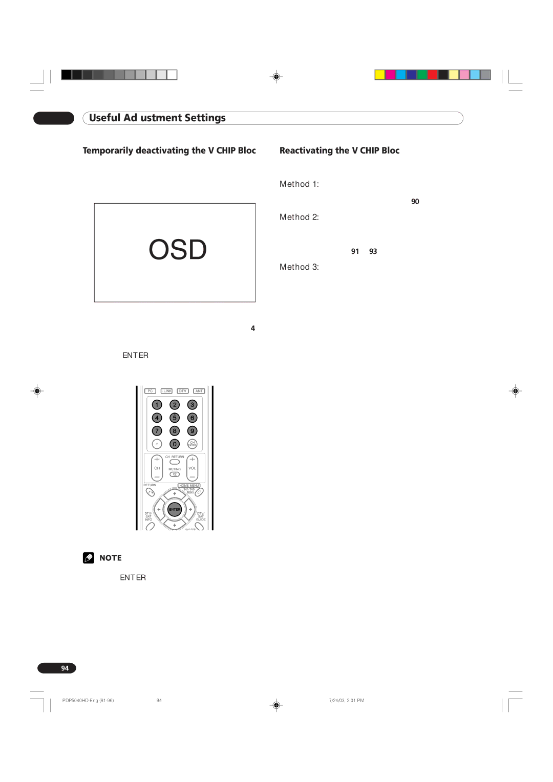 Pioneer PDP 5040HD, PDP 4340HD manual Temporarily deactivating the V-CHIP Block, Reactivating the V-CHIP Block, Method 