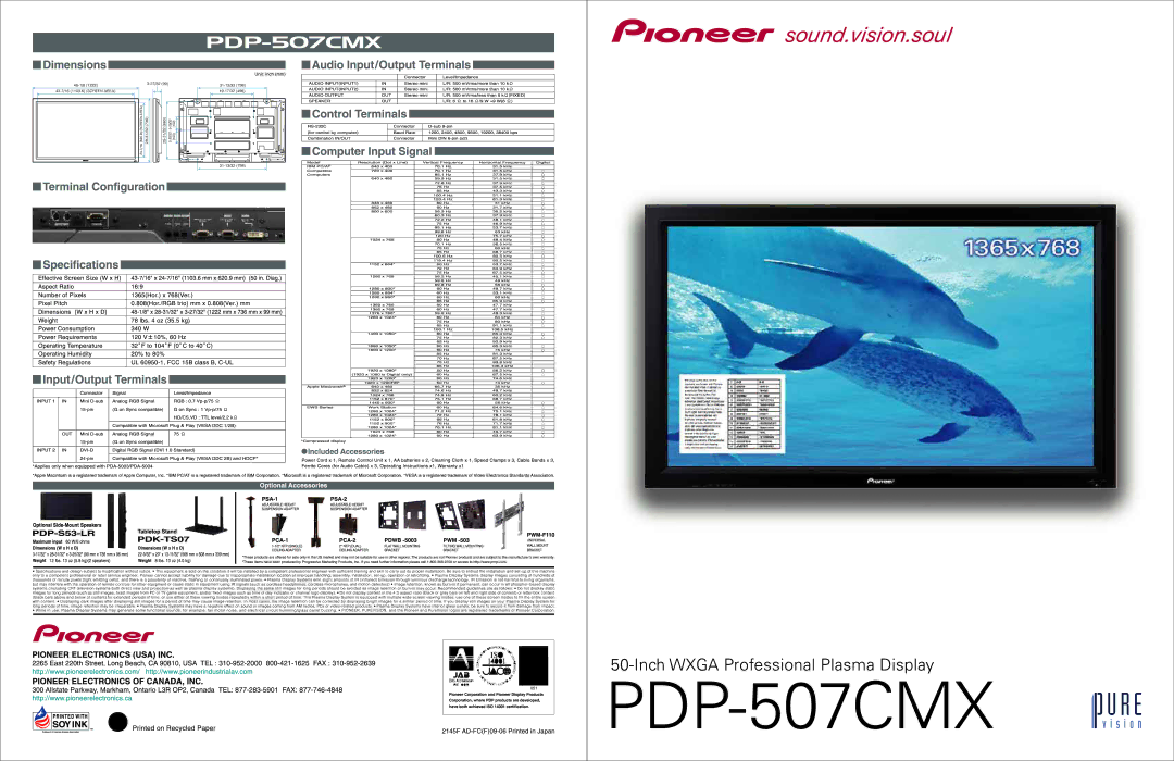 Pioneer PDP 507CMX manual 