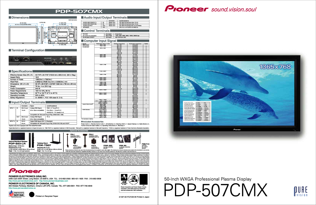 Pioneer PDP 507CMX manual 