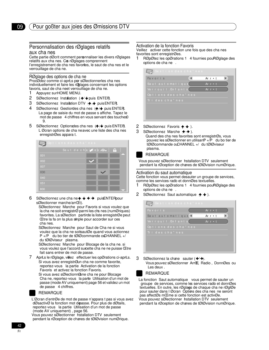 Pioneer PDP-507XD manual Personnalisation des réglages relatifs aux chaînes, Réglage des options de chaîne 