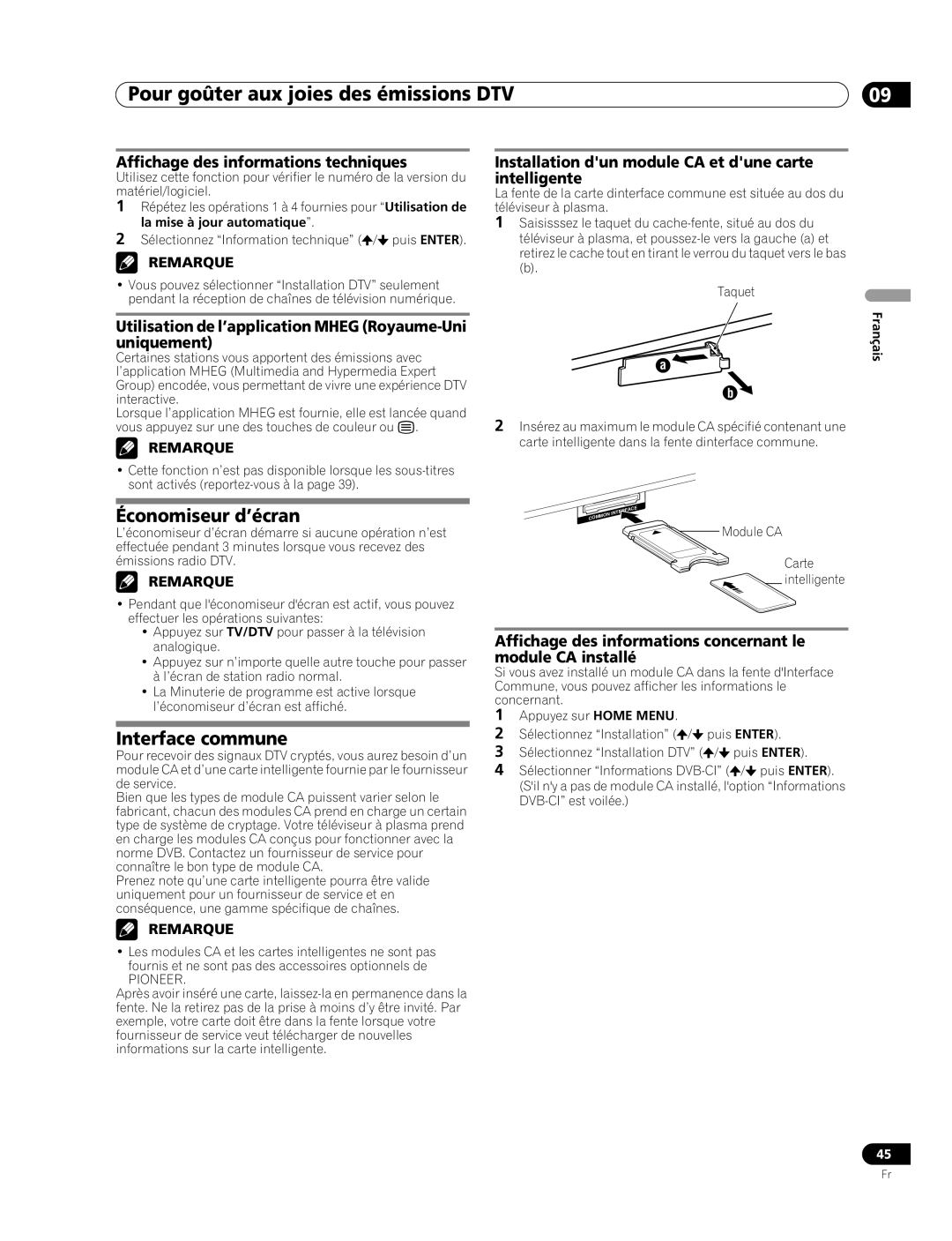 Pioneer PDP-507XD manual Économiseur d’écran, Interface commune 