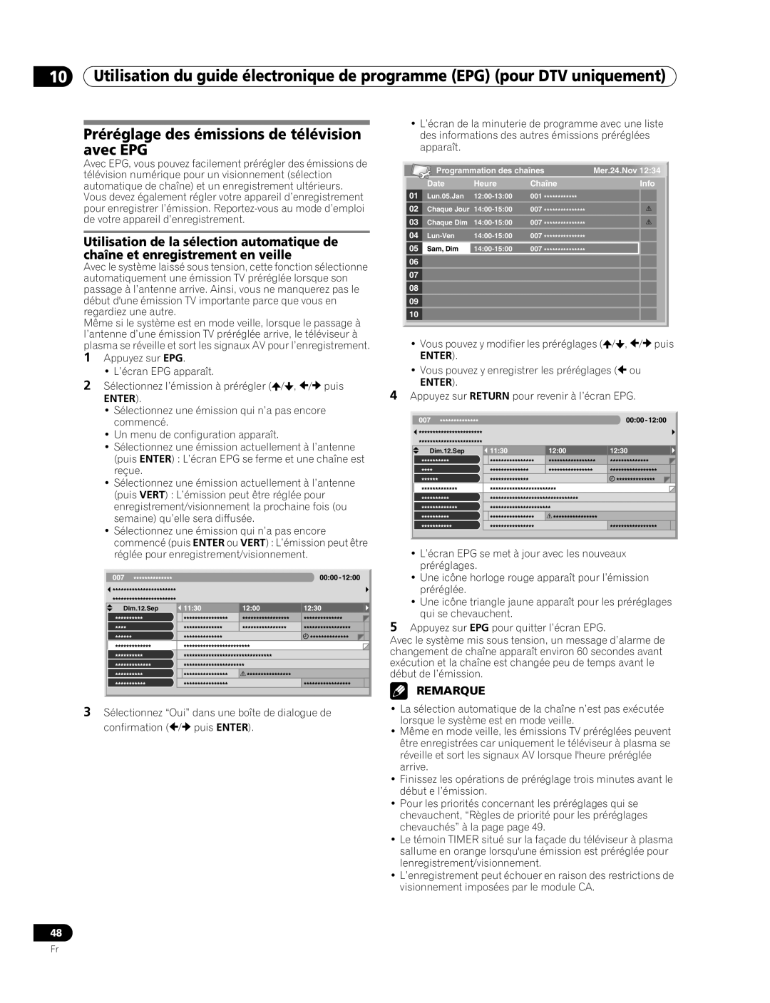 Pioneer PDP-507XD manual Préréglage des émissions de télévision avec EPG 