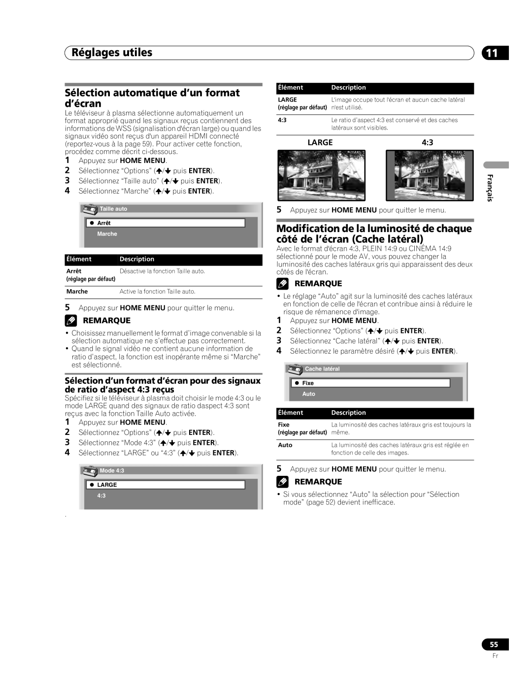 Pioneer PDP-507XD manual Sélection automatique d’un format d’écran 