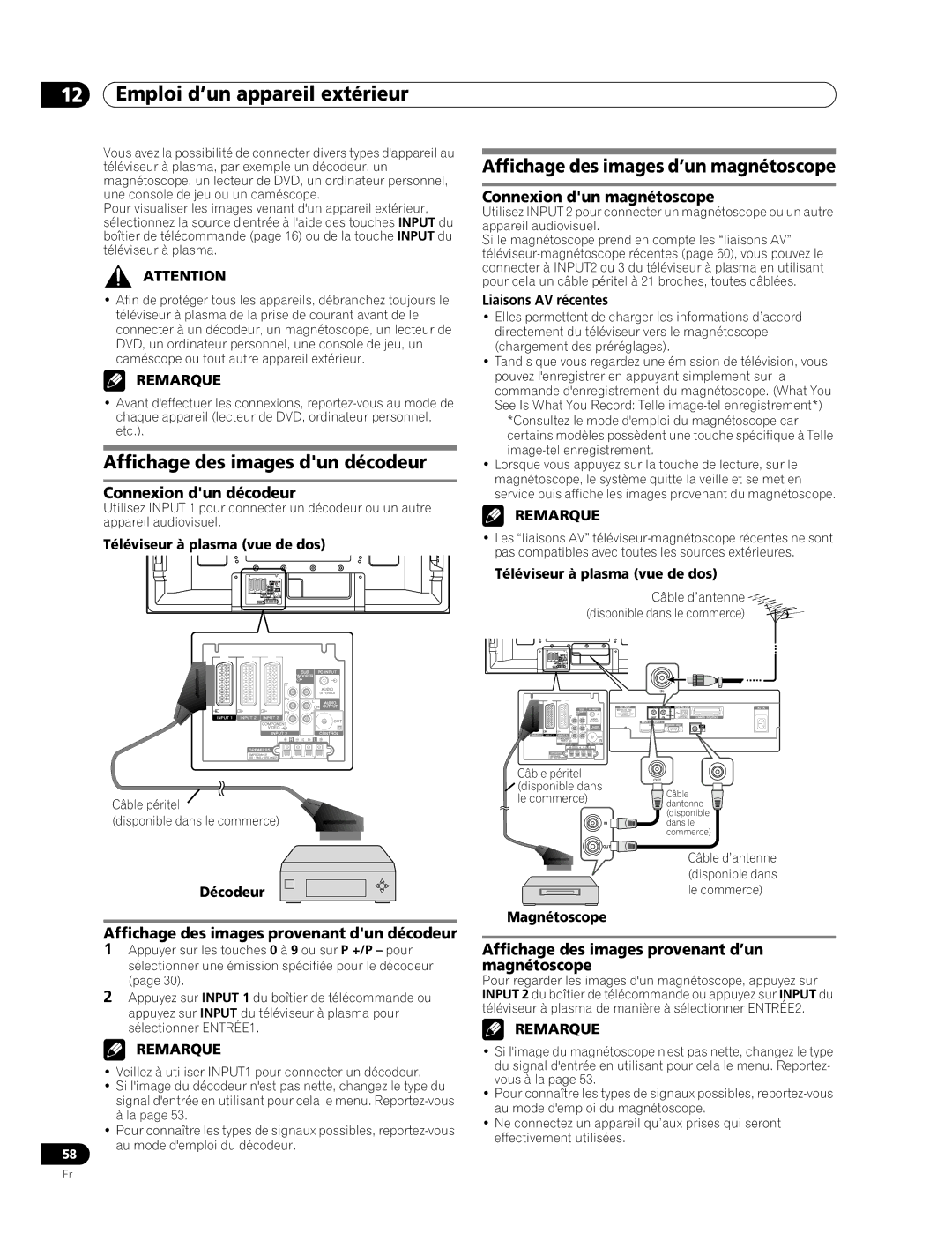 Pioneer PDP-507XD manual Emploi d’un appareil extérieur, Affichage des images dun décodeur 