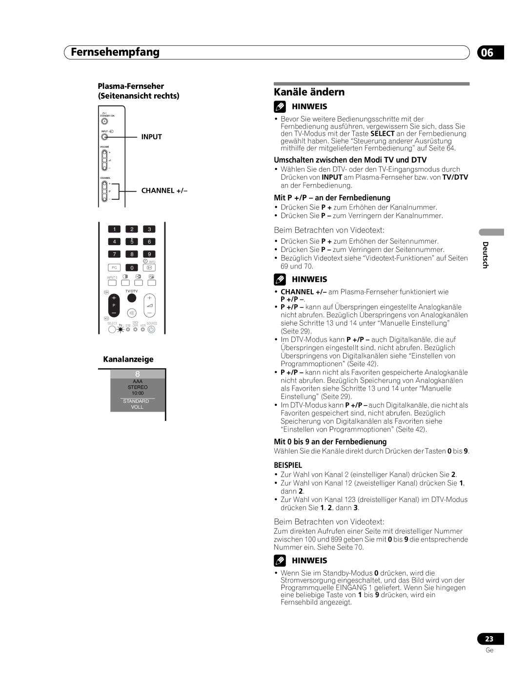 Pioneer PDP-507XD manual Kanäle ändern 