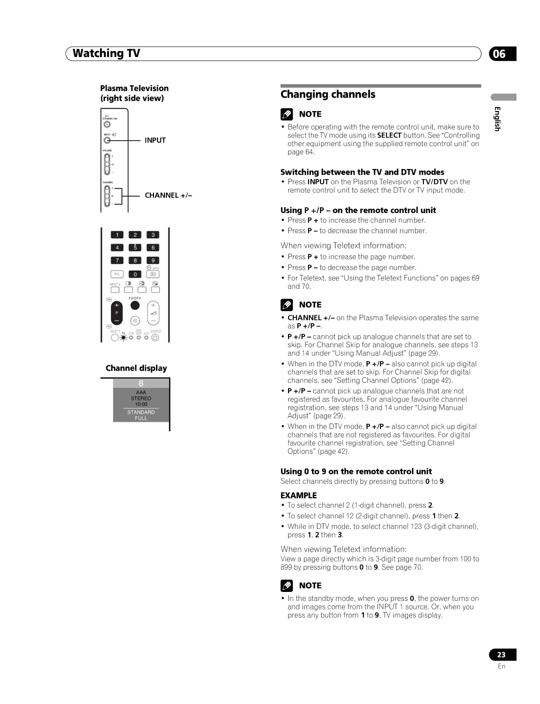 Pioneer PDP-507XD manual Changing channels, Channel display, Switching between the TV and DTV modes 