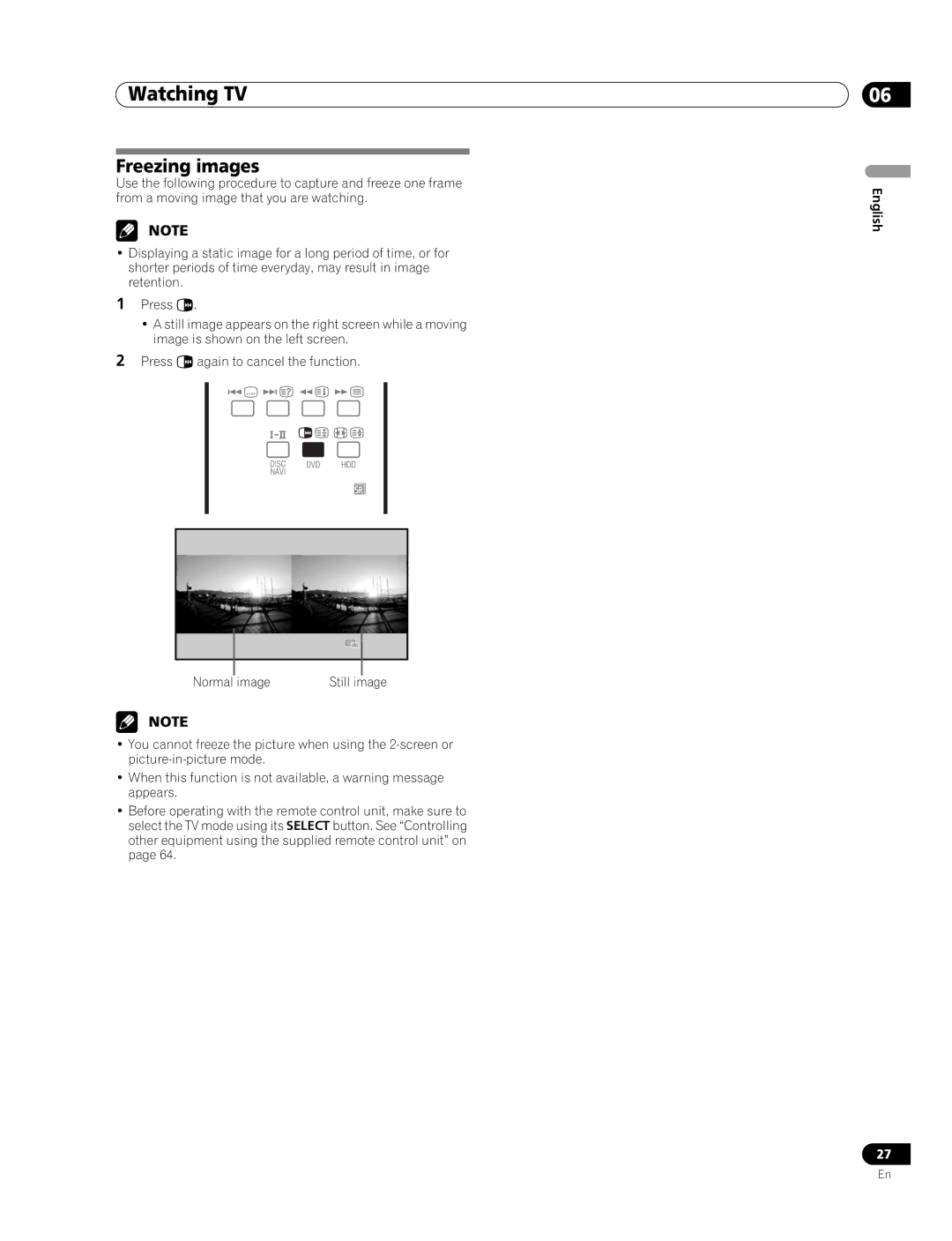 Pioneer PDP-507XD manual Freezing images, Normal image 