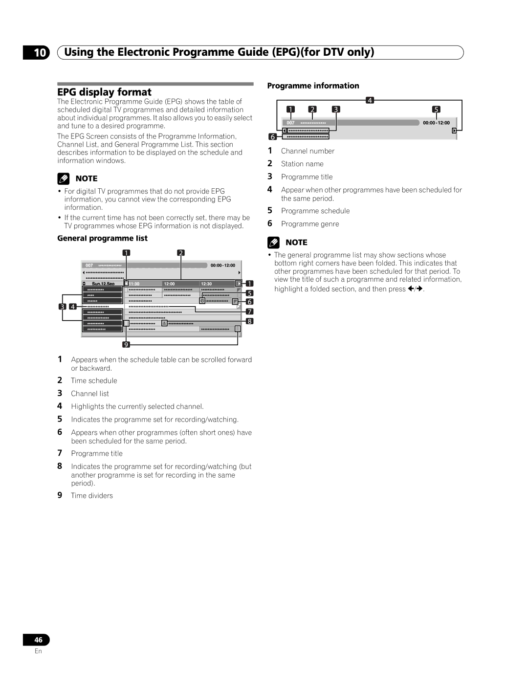 Pioneer PDP-507XD manual Using the Electronic Programme Guide EPGfor DTV only, EPG display format, Programme information 