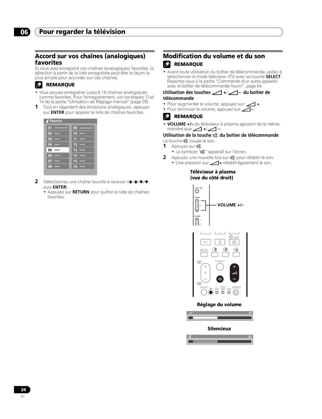 Pioneer PDP-507XD manual Accord sur vos chaînes analogiques favorites, Modification du volume et du son 