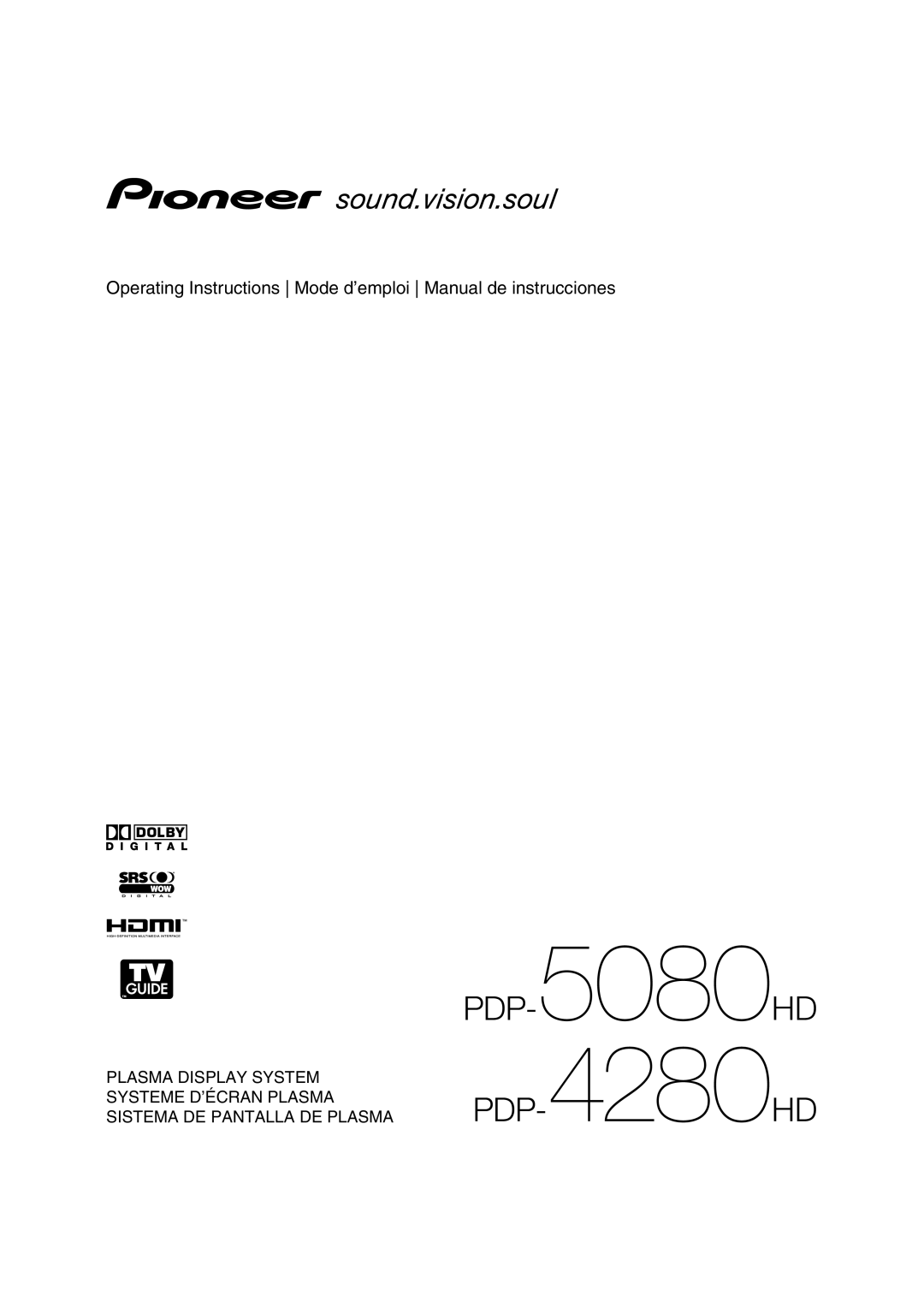 Pioneer operating instructions PDP-5080HD PDP-4280HD 