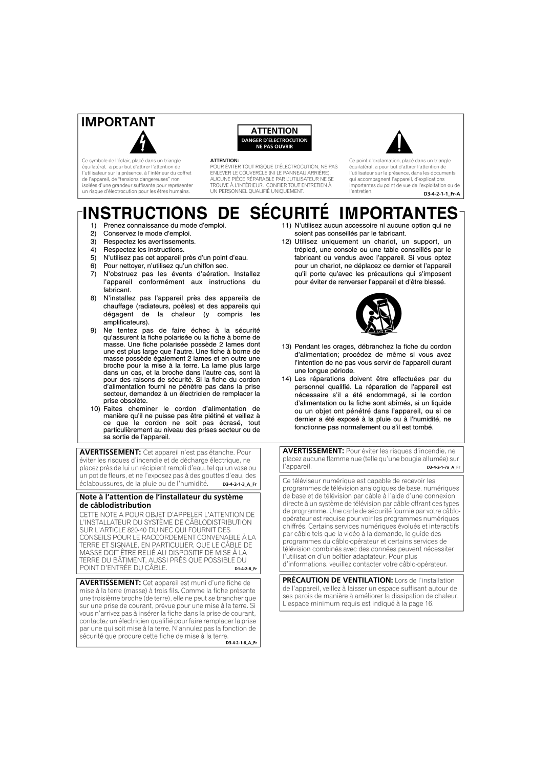 Pioneer PDP-5080HD operating instructions NE PAS Ouvrir 