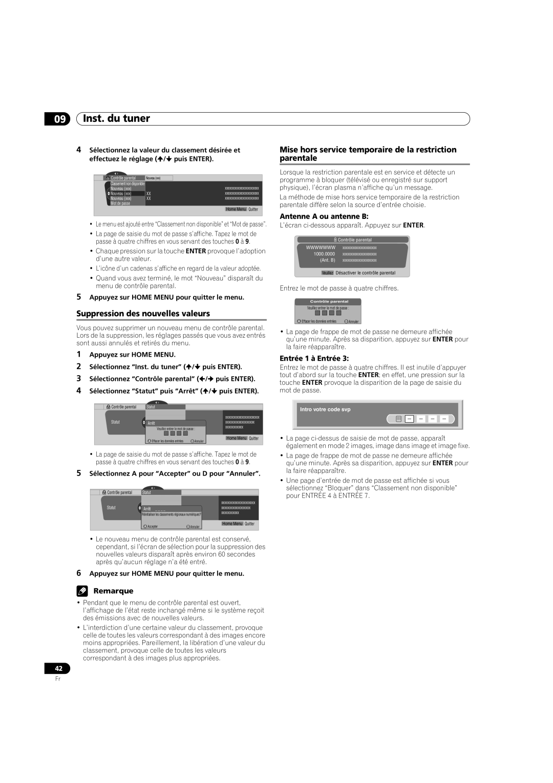 Pioneer PDP-5080HD Suppression des nouvelles valeurs, Mise hors service temporaire de la restriction parentale 