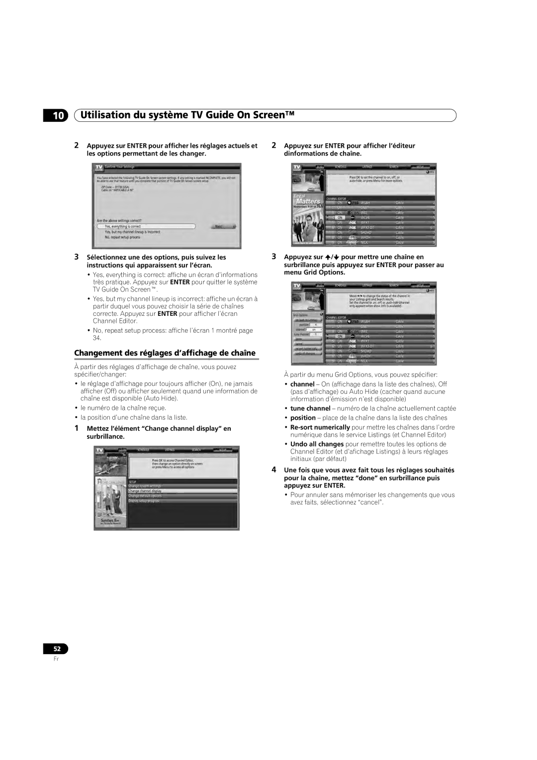 Pioneer PDP-5080HD operating instructions Changement des réglages d’affichage de chaîne 