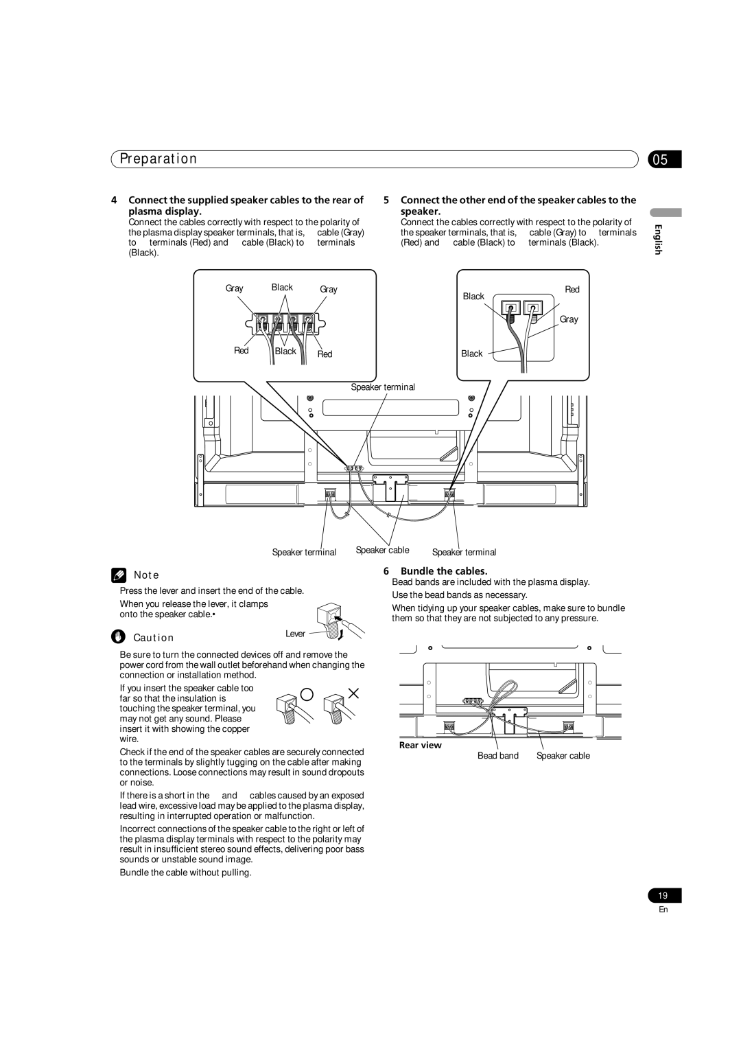 Pioneer PDP-5080HD operating instructions Bundle the cables, Rear view 