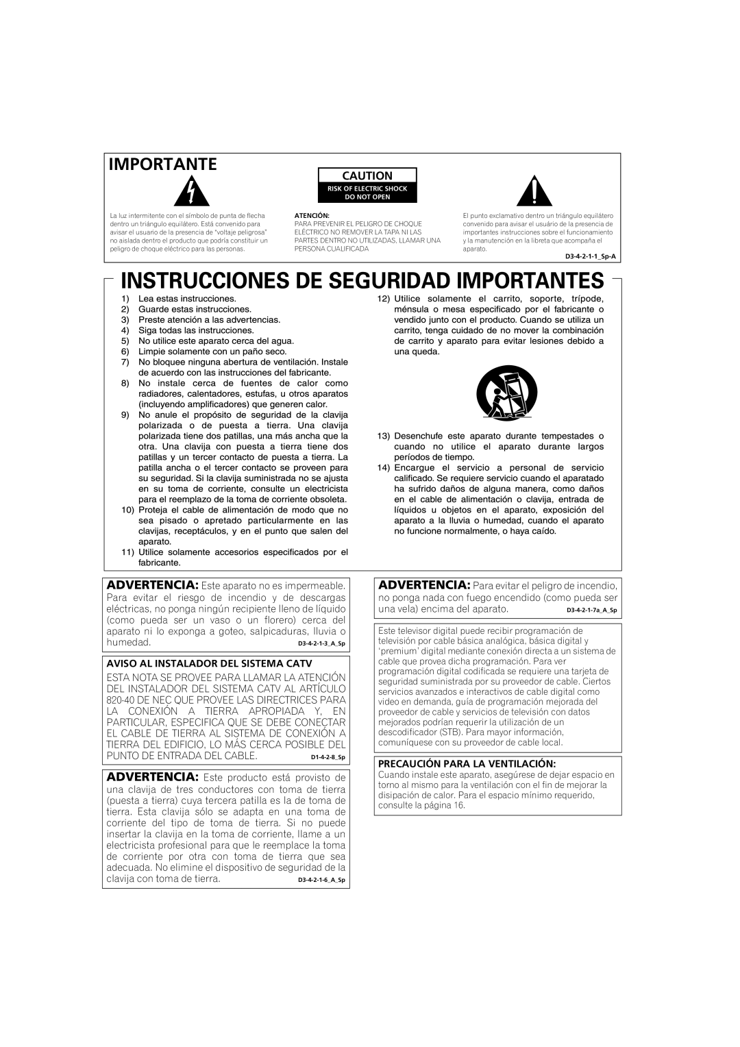 Pioneer PDP-5080HD operating instructions Importante 