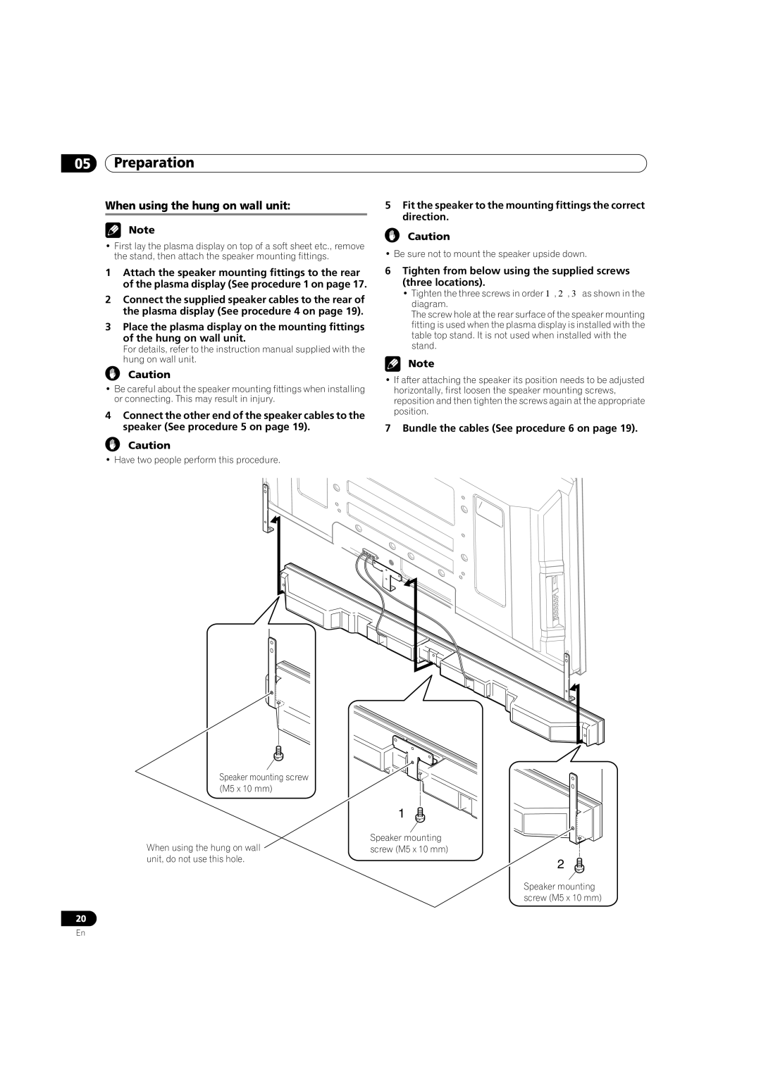 Pioneer PDP-5080HD operating instructions When using the hung on wall unit, Bundle the cables See procedure 6 on 