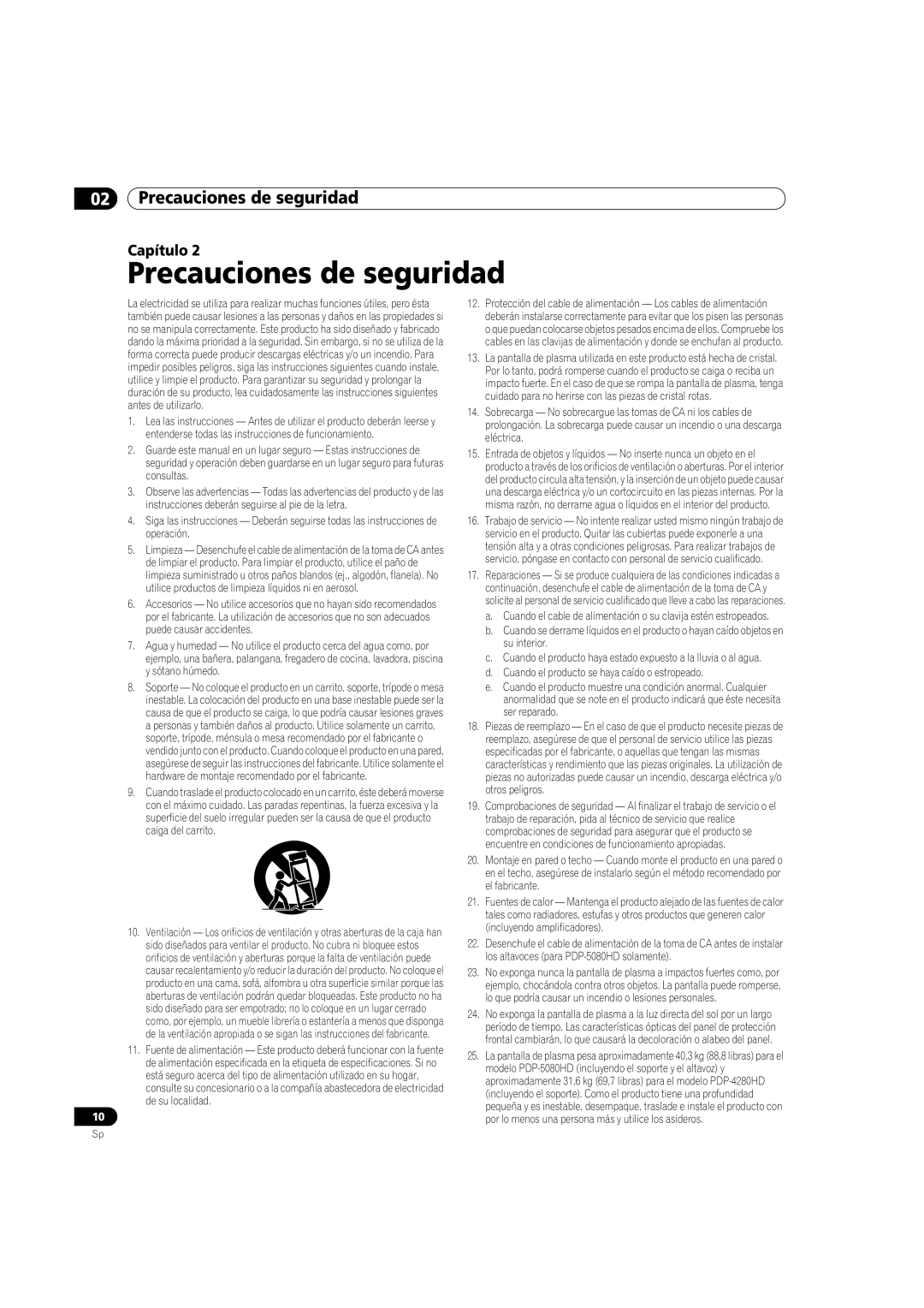 Pioneer PDP-5080HD operating instructions Precauciones de seguridad 