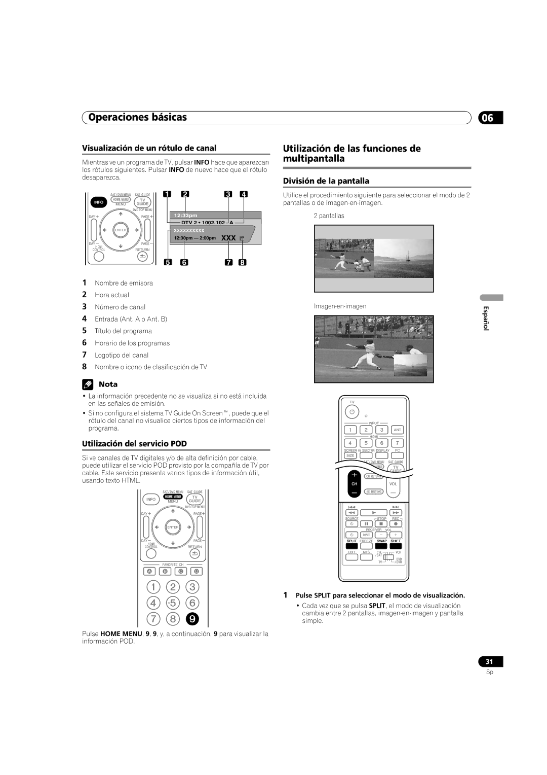 Pioneer PDP-5080HD Utilización de las funciones de multipantalla, Visualización de un rótulo de canal 