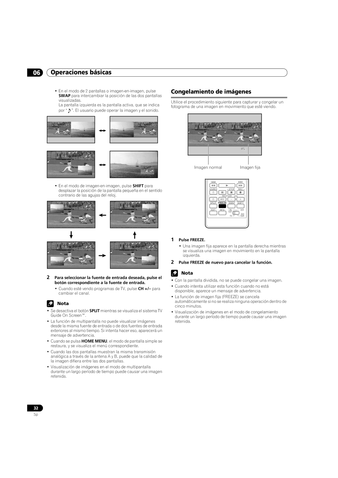 Pioneer PDP-5080HD operating instructions Congelamiento de imágenes, Pulse Freeze de nuevo para cancelar la función 