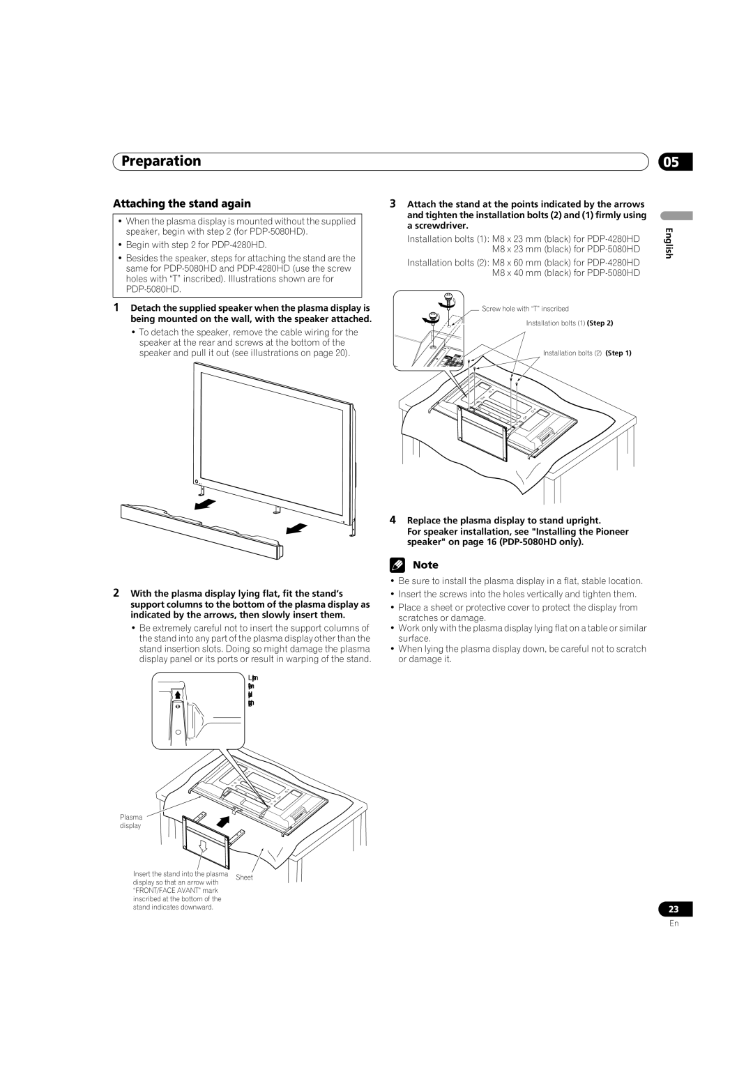 Pioneer PDP-5080HD operating instructions Attaching the stand again 