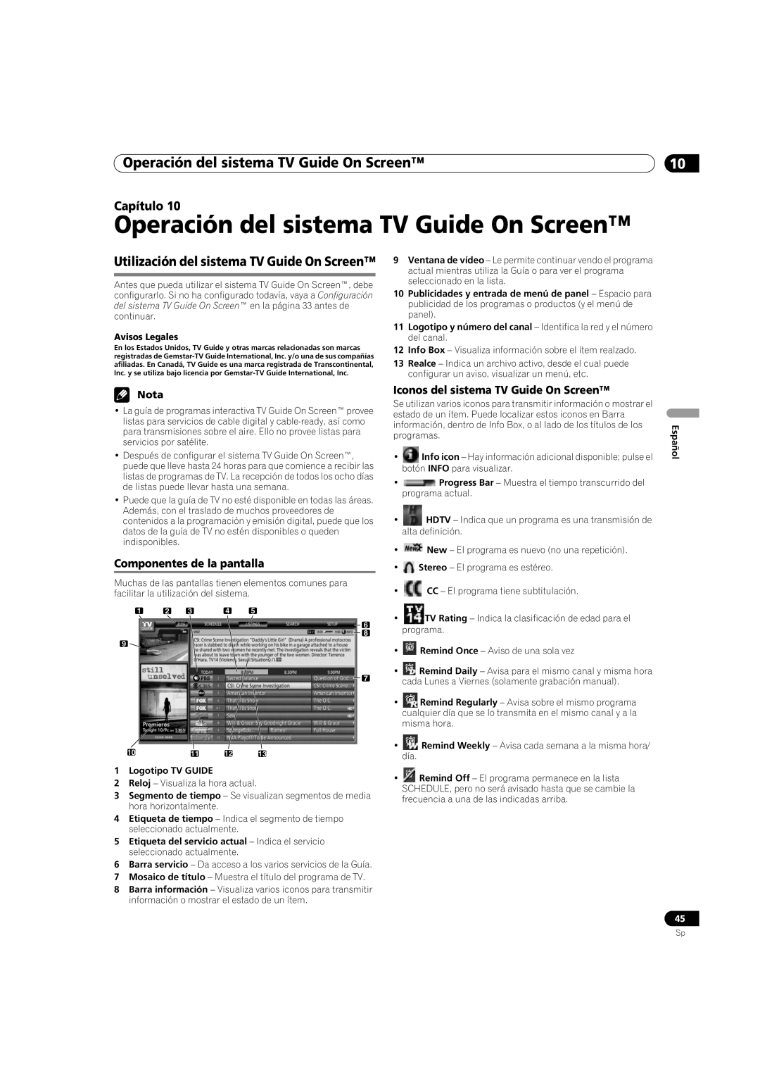 Pioneer PDP-5080HD Operación del sistema TV Guide On Screen, Utilización del sistema TV Guide On Screen, Logotipo TV Guide 