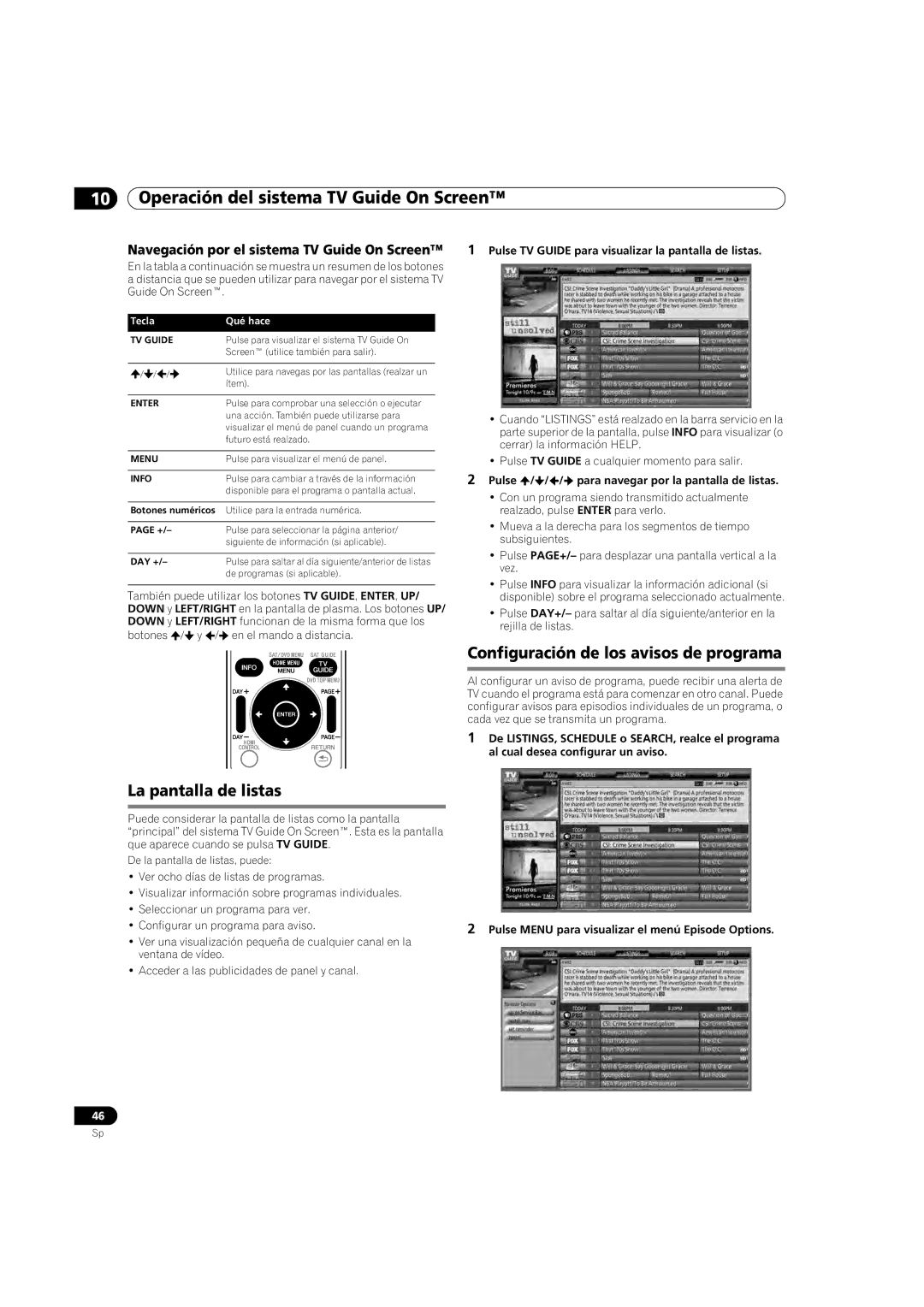 Pioneer PDP-5080HD operating instructions La pantalla de listas, Configuración de los avisos de programa 