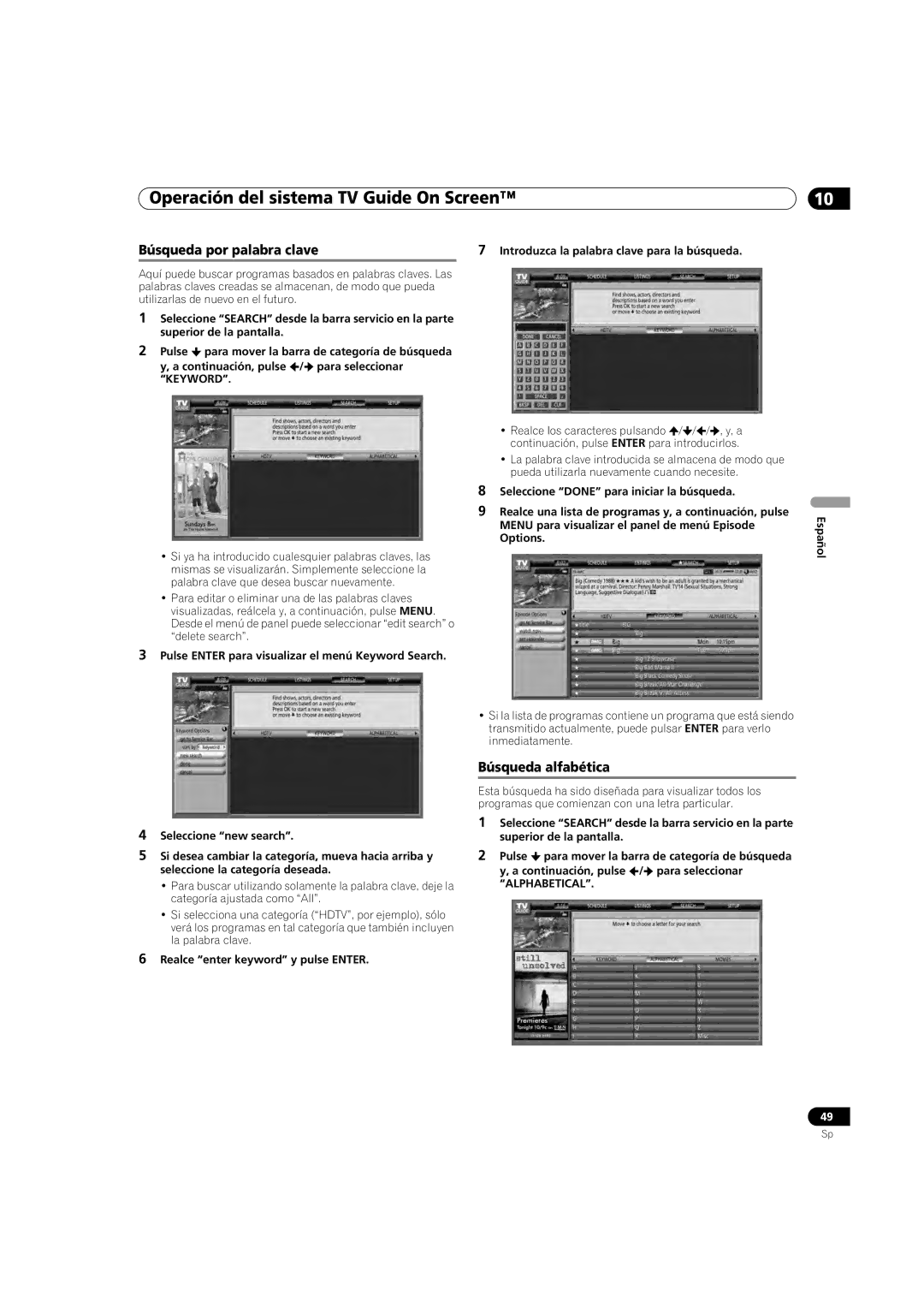 Pioneer PDP-5080HD operating instructions Búsqueda alfabética, Introduzca la palabra clave para la búsqueda 