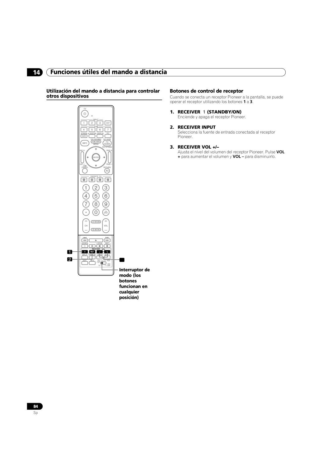 Pioneer PDP-5080HD operating instructions Enciende y apaga el receptor Pioneer 